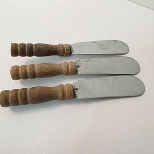 3 Vtg Mini Butter Cheese Spread Knife Stainless Steel Wood Handles Made in Japan